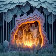 Glowing Entrance to Enchanted Forest with Dramatic Mountain Landscape   Magical Moody and Mysterious Digital Artwork Depicting a Fantastical Natural Setting
