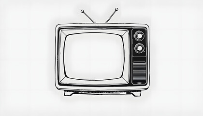 Vintage television - black and white tv isolate on white with clipping path for object, old technology, hand-drawn digital illustration