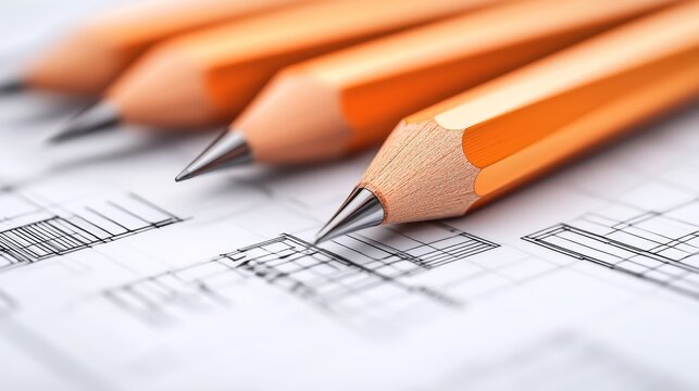 Drawing tools, precision pencil on architectural blueprints