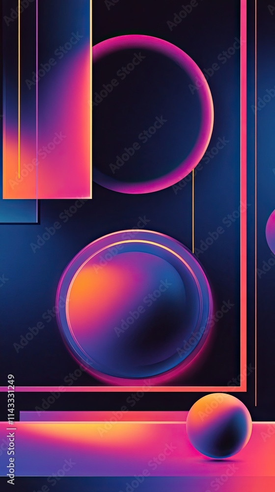 Poster abstract neon gradient shapes and lines composition