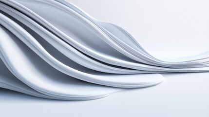 Elegant abstract design of overlapping wavy lines, subtly textured with soft shadows and highlights on a pristine white background