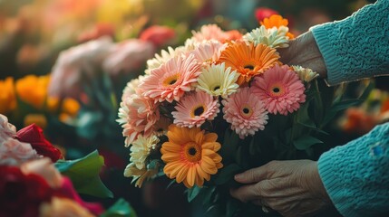 Close up of a supportive bereavement coordinator helping families cope with loss at a floral-filled memorial gathering