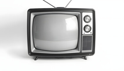 Vintage television - black and white tv isolate on white with clipping path for object, old technology, isometry
