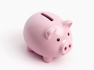 Obraz premium Isometric view of a classic piggy bank, pink, slotted top, symbol, ceramic