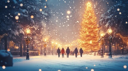 Christmas friends outdoore, festive company people, New Year concept, Celebration background, christmas time, festive holidays celebration, winter holidays concept, holiday mood, chrismas symbol