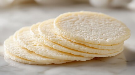 Sliced, delectable cheese isolated on a clean white surface.