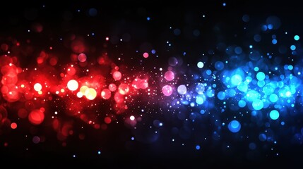 Abstract background with red and blue bokeh lights against a dark background.