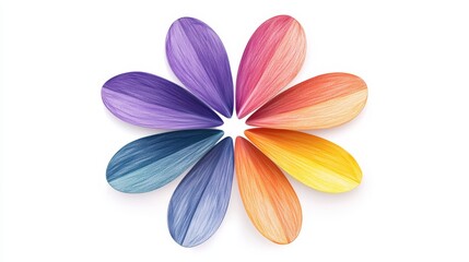 Fototapeta premium Childlike rainbow flower with asymmetrical petals, hand-drawn texture, vivid crayon strokes, designed for kid-themed merchandise and cheerful visual branding