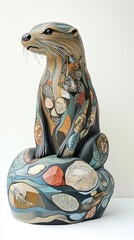 Stone Otter Sculpture Artistic River Rock Design