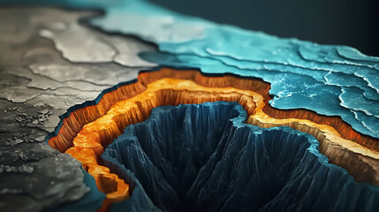 Illustration of tectonic plates shifting, with a visible fault line and earth's layers highlighted, demonstrating the process of continental drift and seismic activity. Seismic. Illustration
