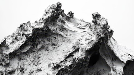 Volcanic ash particles elegantly display their intricate textures and unique forms against a stark white backdrop.