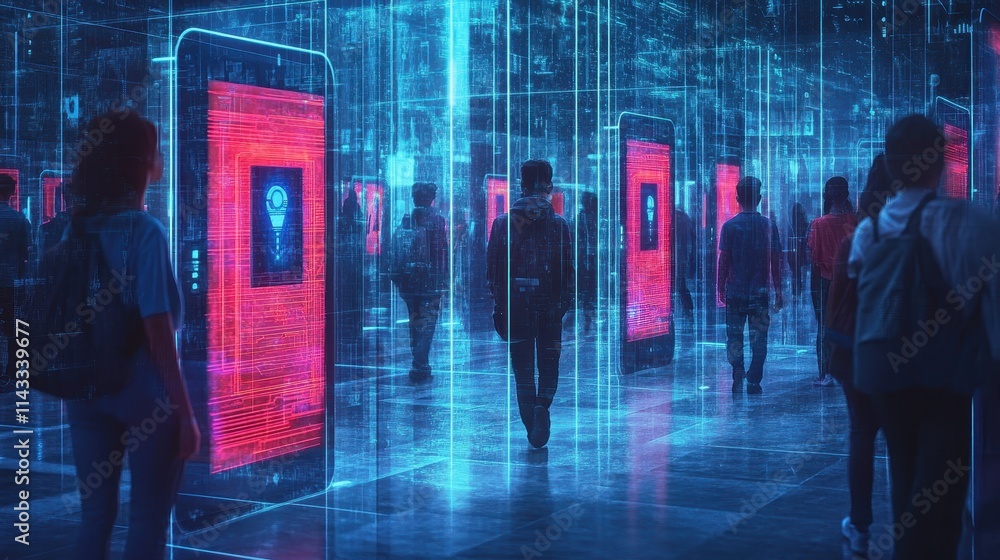 Poster identity and access management concept - iam and idam - users with digital ids within a secure perim