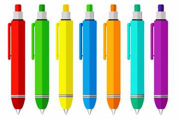  Close up color pens on white background vector illustration