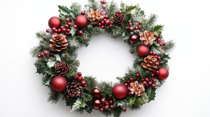 White empty background with a chrismas decorations copy space for text isolated on white background christmas wreath decoration holiday frame