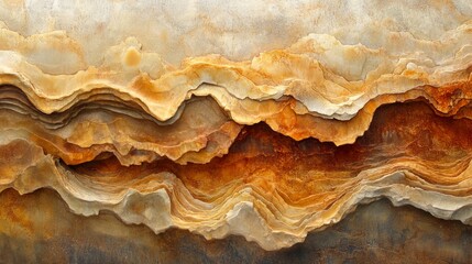Fototapeta premium Layered Rock Formation Showing Diverse Hues Of Brown And Gold