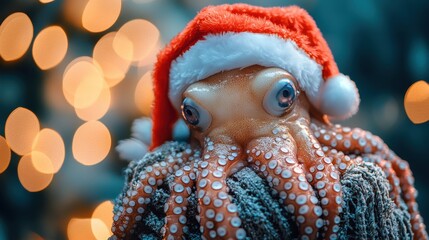 Festive Octopus in Santa Hat & Scarf!