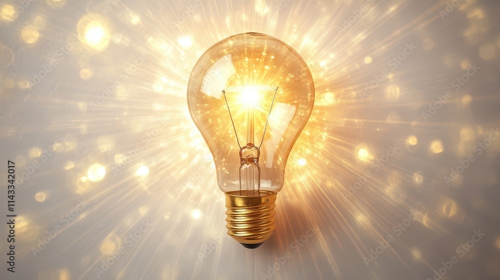 Poster an isolated epiphany design on a white background with a light bulb symbolizing inspiration, accente