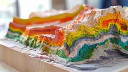 Geological study. a seismic activity model, with contour maps of seismic intensity and 3d fault block movements. Seismic. Illustration