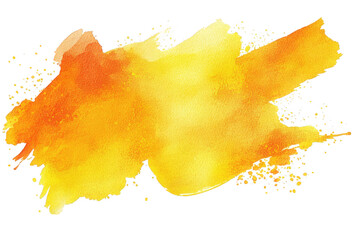 abstract yellow and orange watercolor paint splatter on transparent background