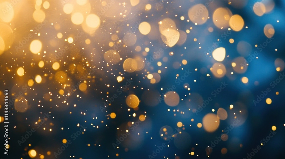 Poster A shimmering background of golden and blue bokeh lights creating a festive atmosphere.