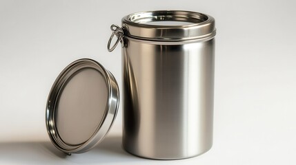 Stainless steel canteen with secure lid, perfect for camping and hiking, isolated on a white background.