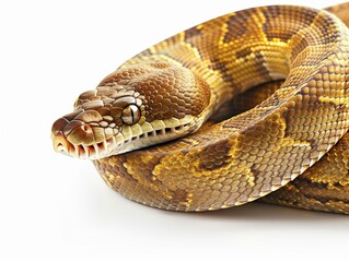 Obraz premium ball python curled neatly on a pure white background