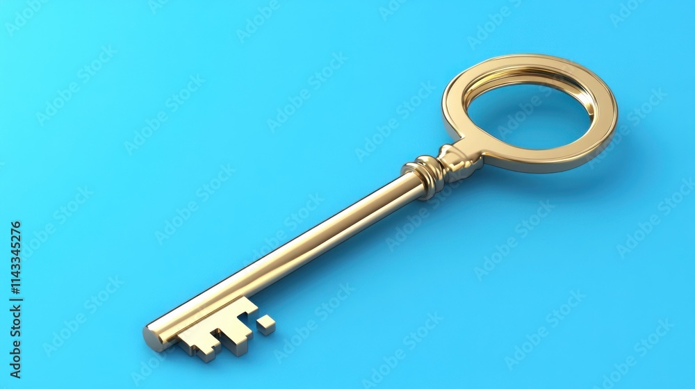 Aufkleber a shiny golden key resting on a blue background, symbolizing access or security.