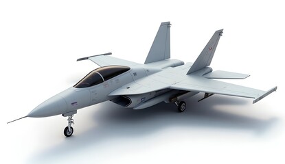 A sleek and modern fighter jet design featuring a canted tail, twin engines, and advanced avionics.