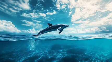 Fototapeta premium Dolphin jumping out of the water, ocean wildlife