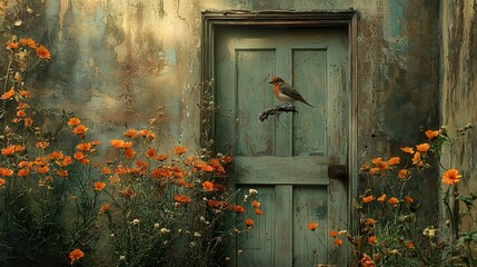 A Robin's Song: Vintage Door and Orange Flowers