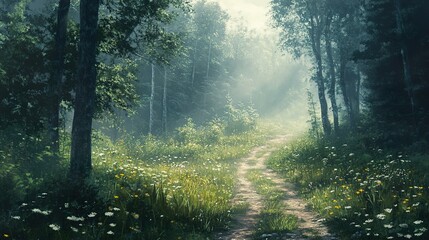 Obraz premium Sunlit Forest Path: A Magical Journey Through Nature