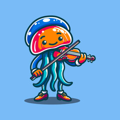 Jelly Fish With Violin Cartoon Vector Art, Illustration and Graphic