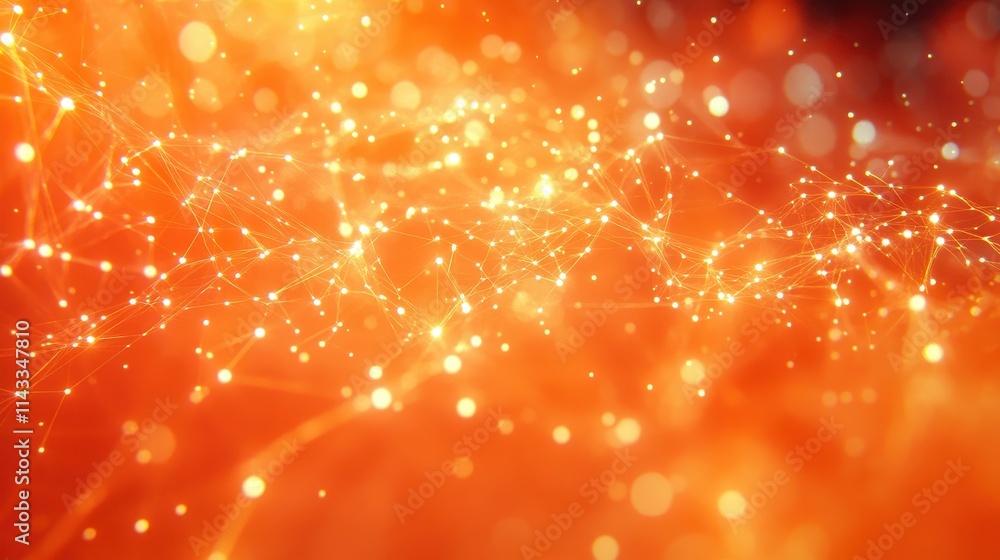 Aufkleber abstract orange network structure. connected dots and lines. communication, technology. background.