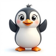 Obraz premium Adorable 2D Cartoon Penguin Clipart for Kids Isolated on White Background