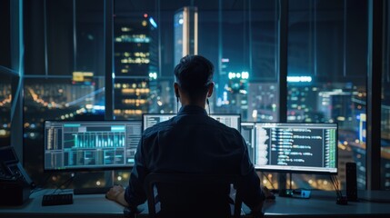 Fototapeta premium Cybersecurity Crisis: A large-scale cyberattack or data breach is compromising critical systems and sensitive data, resulting in significant security risks and operational disruptions. 