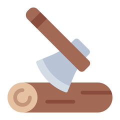 Woodcutting with axe flat icon for forestry and lumberjack tasks