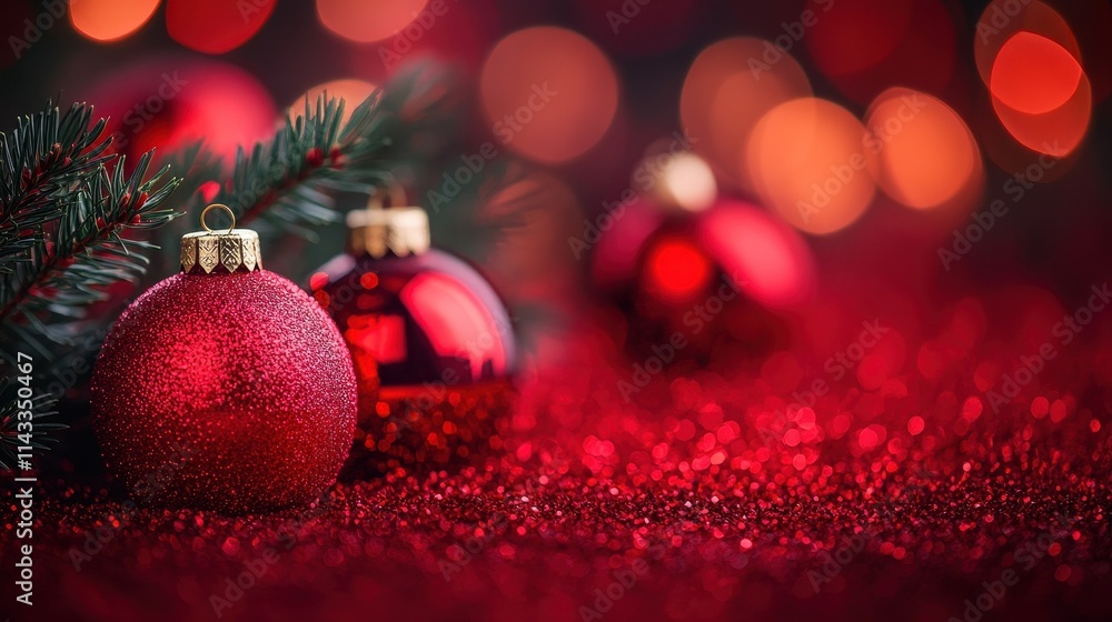 Poster blured chrismas background. red glitter shiny bokeh. bright red background with soft round bokeh lan