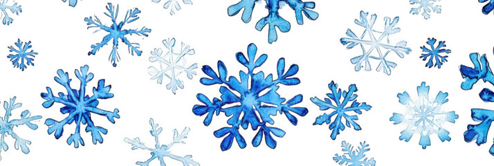Fototapeta premium a watercolor illustration of snowflakes in blue and white on a transparent background