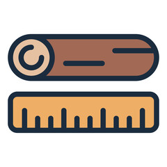 Wood with ruler filled line icon for measuring and cutting precision in woodworking