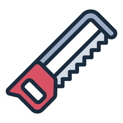 Hacksaw filled line icon for cutting woods in carpentry and construction