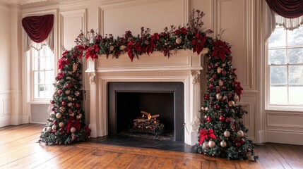 fireplace with christmas decorations
