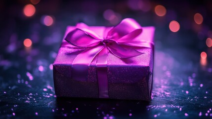 Fototapeta premium Gift neon purple light.