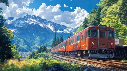 Obraz premium Scenic Train Journey Through Majestic Mountains