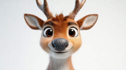 Fototapeta premium Funny christmas reindeer character on white background.