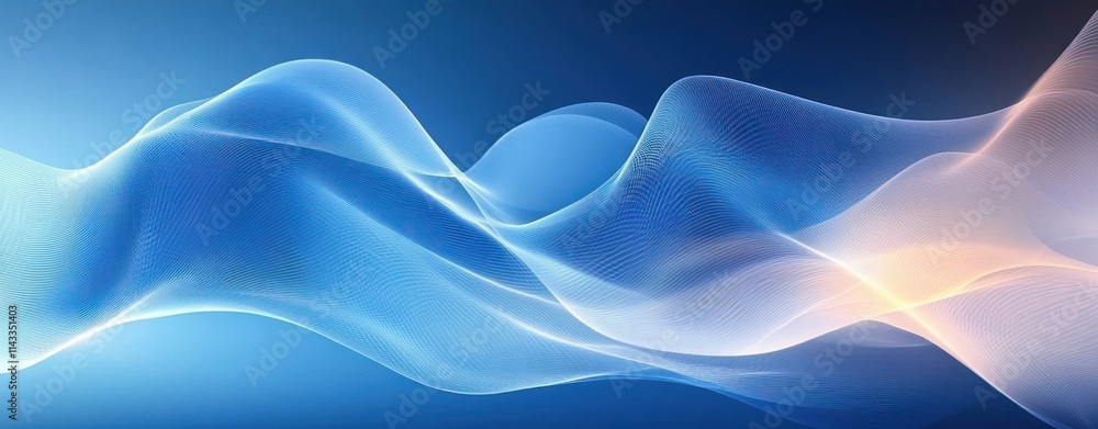 Poster minimalist abstract composition with flowing lines and gentle gradient lighting in soft blue and whi