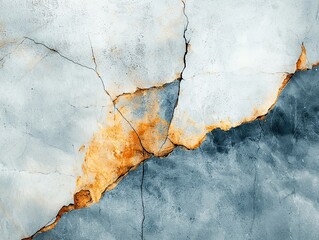 An abstract image showcasing a cracked surface with orange and blue hues, highlighting textures and...