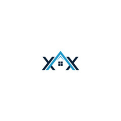 A blue house icon with the letter "X" repeated three times, forming a unique and abstract logo