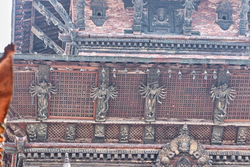 Intricate Traditional Nepali wood carvings of divine goddesses from Hindu and buddhist scriptures...