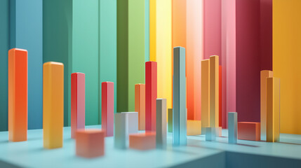 Obraz premium Entrepreneur Showcasing a 3D Bar Graph with Ascending Financial Metrics, Illustrating Stock Market Gains, Investment Returns, and Corporate Growth