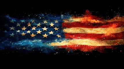 Fiery American flag abstract art.